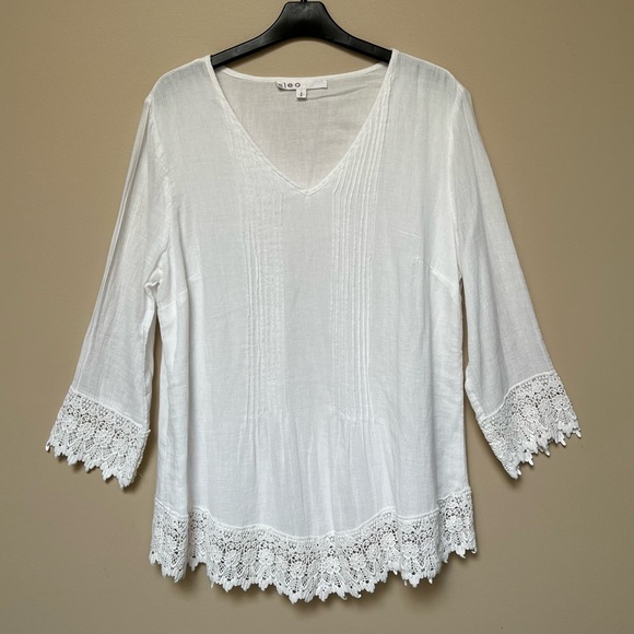 cleo Tops - White Summer Top with Lace Trim, size S